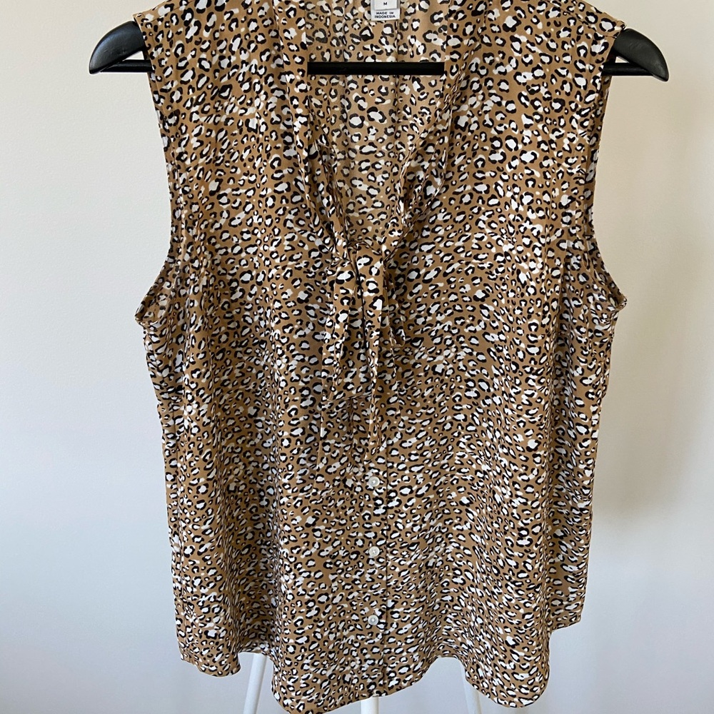 J Crew Leopard Print Blouse w/ Tie, Sz M